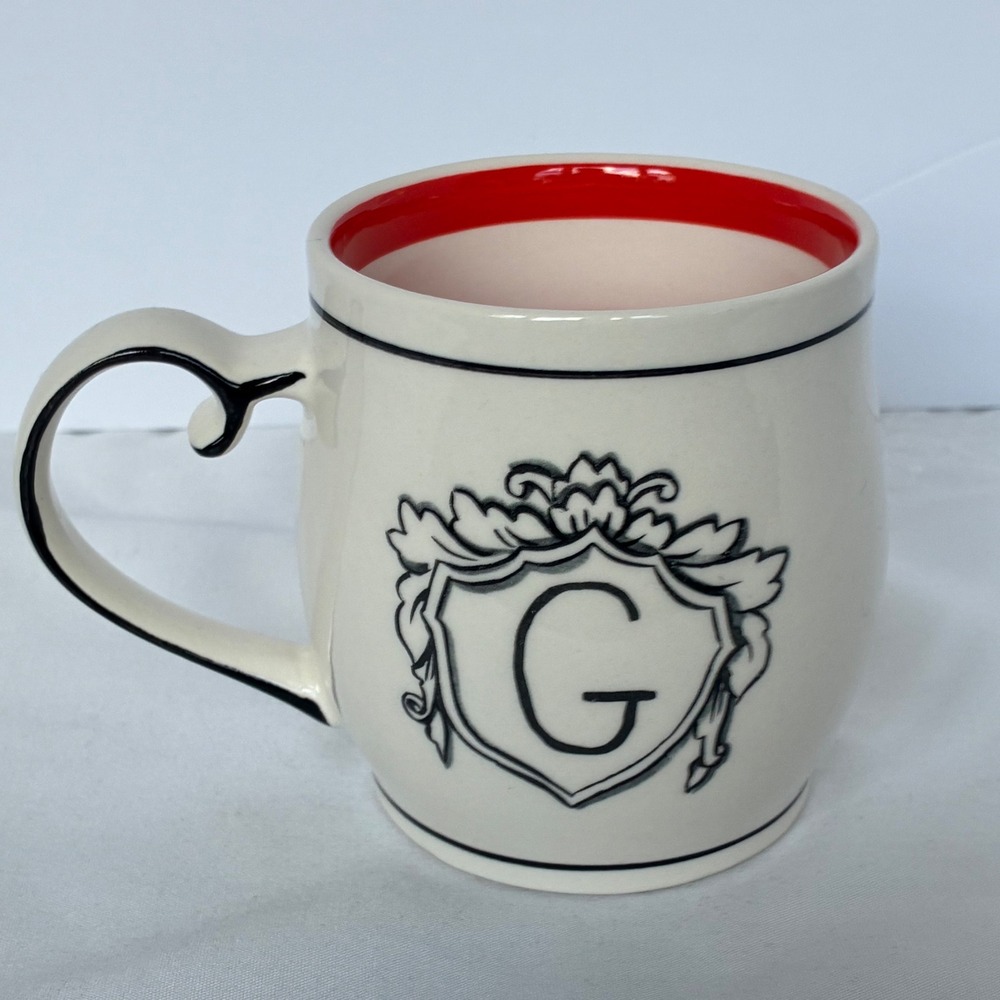 Anthropologie Molly Hatch Mug Initial G Monogram Crest Coffee Cup Shabby Chic